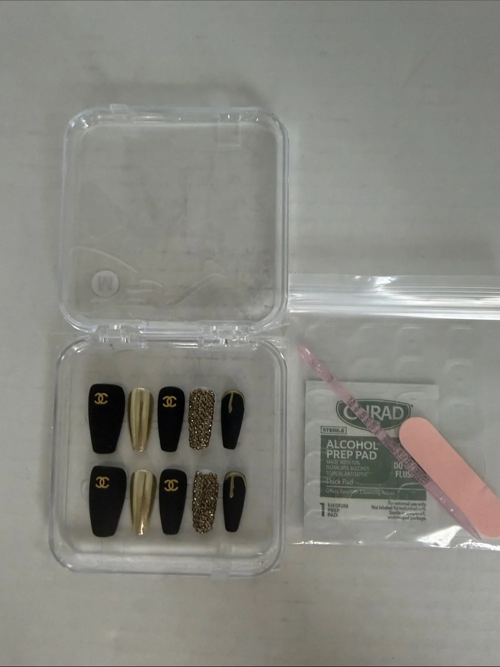 Custom Homemade CHANEL Black & Gold Press-On Nail Set NIB